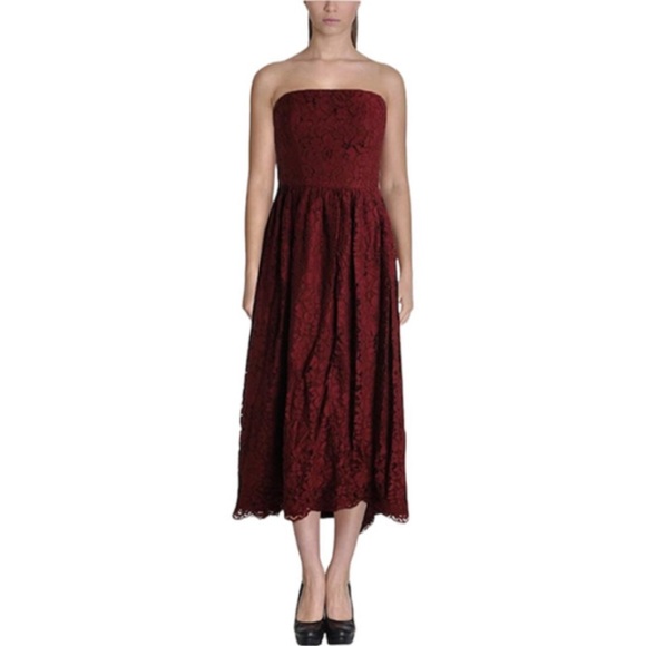 Vera Wang Dresses & Skirts - VERA WANG DRESS Women's Strapless Lace Peek-a-Boo High Low Ballgown NEW Wine 6